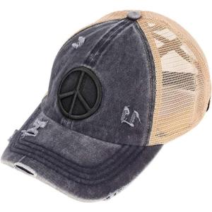 imageCC Ponycap Messy High Bun Ponytail Adjustable Mesh Trucker Baseball Cap HatPeace Sign  Charcoal