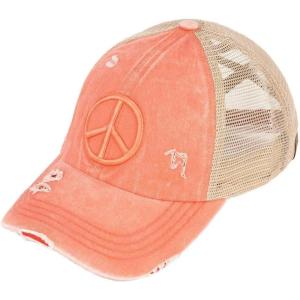imageCC Ponycap Messy High Bun Ponytail Adjustable Mesh Trucker Baseball Cap HatPeace Sign  Coral