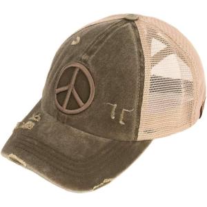 imageCC Ponycap Messy High Bun Ponytail Adjustable Mesh Trucker Baseball Cap HatPeace Sign  Dark Olive