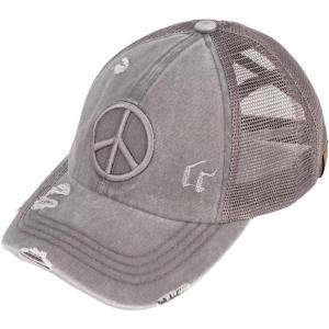 imageCC Ponycap Messy High Bun Ponytail Adjustable Mesh Trucker Baseball Cap HatPeace Sign  Gray
