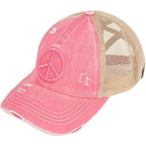 imageCC Ponycap Messy High Bun Ponytail Adjustable Mesh Trucker Baseball Cap HatPeace Sign  Pink