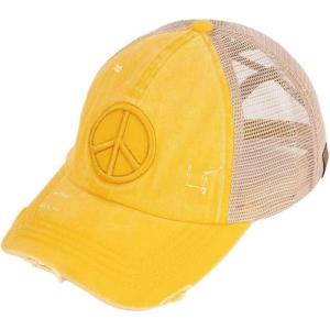 imageCC Ponycap Messy High Bun Ponytail Adjustable Mesh Trucker Baseball Cap HatPeace Sign  Yellow