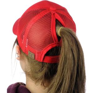 imageCC Ponycap Messy High Bun Ponytail Adjustable Mesh Trucker Baseball Cap HatRed