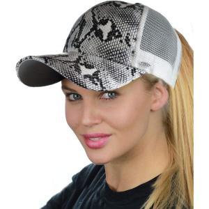 imageCC Ponycap Messy High Bun Ponytail Adjustable Mesh Trucker Baseball Cap HatSnake Print BlackWhite