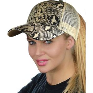 imageCC Ponycap Messy High Bun Ponytail Adjustable Mesh Trucker Baseball Cap HatSnake Print Natural