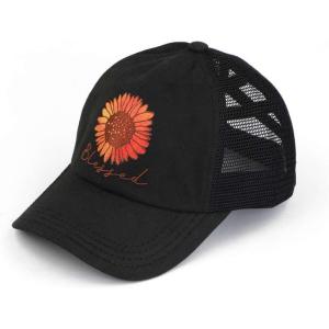 imageCC Ponycap Messy High Bun Ponytail Adjustable Mesh Trucker Baseball Cap HatSunflower Blessed  Black