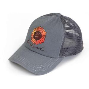 imageCC Ponycap Messy High Bun Ponytail Adjustable Mesh Trucker Baseball Cap HatSunflower Blessed  Gray