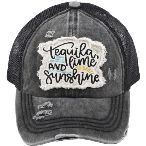 imageCC Ponycap Messy High Bun Ponytail Adjustable Mesh Trucker Baseball Cap HatTequila Lime and Sunshine  Black