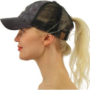 imageCC Ponycap Messy High Bun Ponytail Adjustable Mesh Trucker Baseball Cap HatTie Dye Black