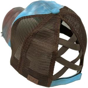 imageCC Ponycap Messy High Bun Ponytail Adjustable Mesh Trucker Baseball Cap HatTie Dye Mesh Brown