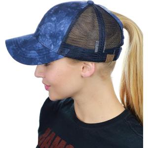 imageCC Ponycap Messy High Bun Ponytail Adjustable Mesh Trucker Baseball Cap HatTie Dye Navy