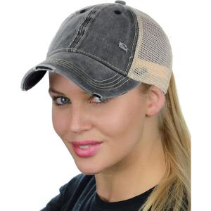 imageCC Ponycap Messy High Bun Ponytail Adjustable Mesh Trucker Baseball Cap HatWashed Black