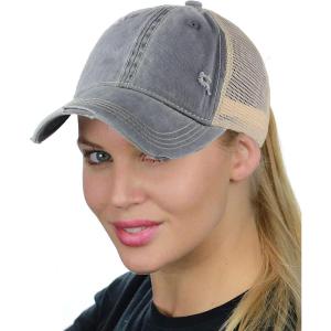 imageCC Ponycap Messy High Bun Ponytail Adjustable Mesh Trucker Baseball Cap HatWashed Grey
