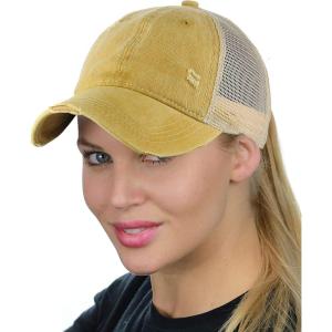 imageCC Ponycap Messy High Bun Ponytail Adjustable Mesh Trucker Baseball Cap HatWashed Mustard