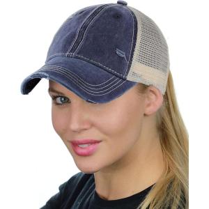 imageCC Ponycap Messy High Bun Ponytail Adjustable Mesh Trucker Baseball Cap HatWashed Navy