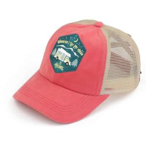 imageCC Ponycap Messy High Bun Ponytail Adjustable Mesh Trucker Baseball Cap HatWhere I Lay My Head is Home  Coral