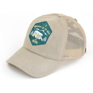 imageCC Ponycap Messy High Bun Ponytail Adjustable Mesh Trucker Baseball Cap HatWhere I Lay My Head is Home  Khaki