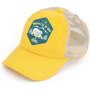 imageCC Ponycap Messy High Bun Ponytail Adjustable Mesh Trucker Baseball Cap HatWhere I Lay My Head is Home  Yellow