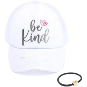 imageCC Ponycap Messy High Bun Ponytail Adjustable Mesh Trucker Baseball Cap HatWhite