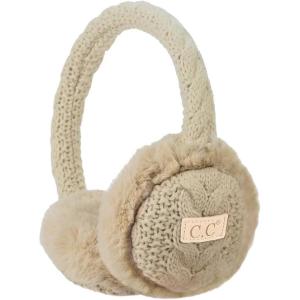 imageCC Kids Cable Knit And Faux Fur Sherpa EarmuffsCable Knit  Beige