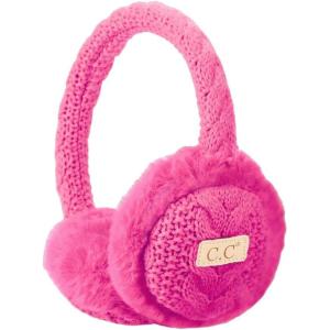 imageCC Kids Cable Knit And Faux Fur Sherpa EarmuffsCable Knit  Hot Pink