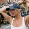 imageCC Womens CrissCross Ponytail Baseball Cap  Embroidered Cotton Front American Flag Mesh Back Adjustable VelcroFlagnavy
