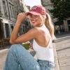 imageCC Womens CrissCross Ponytail Baseball Cap  Embroidered Cotton Front American Flag Mesh Back Adjustable VelcroFlagred