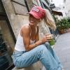 imageCC Womens CrissCross Ponytail Baseball Cap  Embroidered Cotton Front American Flag Mesh Back Adjustable VelcroFlagred