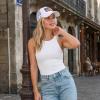 imageCC Womens CrissCross Ponytail Baseball Cap  Embroidered Cotton Front American Flag Mesh Back Adjustable VelcroFlagwhite