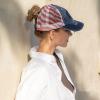 imageCC Womens CrissCross Ponytail Baseball Cap  Embroidered Cotton Front American Flag Mesh Back Adjustable VelcroNavy