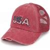 imageCC Womens CrissCross Ponytail Baseball Cap  Embroidered Cotton Front American Flag Mesh Back Adjustable VelcroUsared