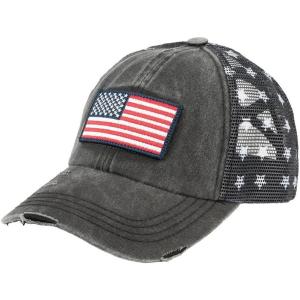 imageCC Womens CrissCross Ponytail Baseball Cap  Embroidered Cotton Front American Flag Mesh Back Adjustable VelcroFlagblack