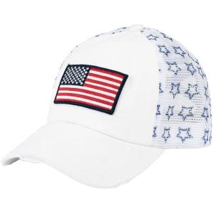 imageCC Womens CrissCross Ponytail Baseball Cap  Embroidered Cotton Front American Flag Mesh Back Adjustable VelcroFlagwhite